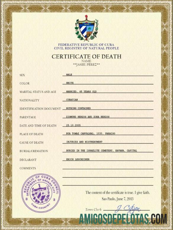 Para baixar modelo PSD de certidão de óbito de registro vital de Cuba